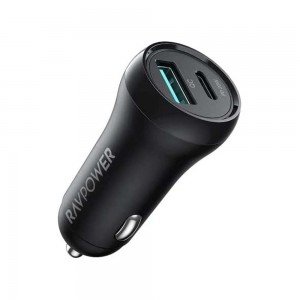 شاحن سيارة من راف باور 38W بمنفذين USB و USB C PD 20W